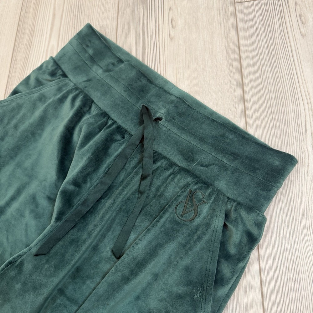 Victorias Secret Medium Pants Velour Jogger Elastic Waist Pull on Deep Green - Picture 4 of 11